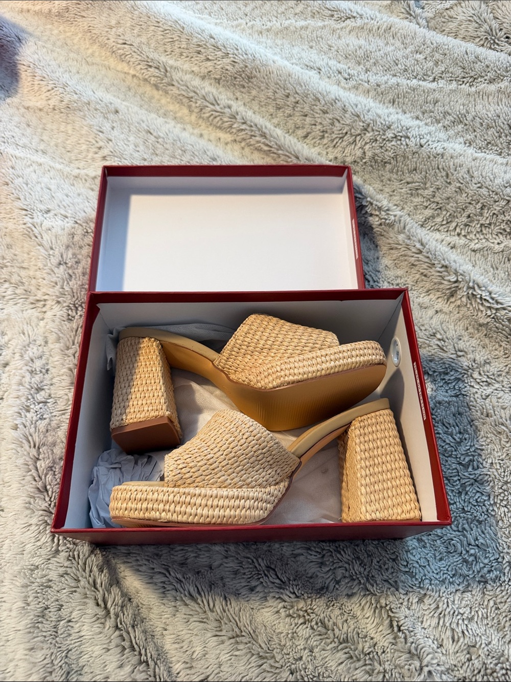 Amazon Woven Platform Block Heel Sandals - Beige